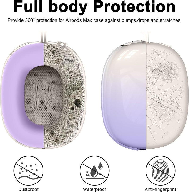 MINDRESY [4 in 1] Silicone Case Cover for AirPods Max, Clear Gradient Soft TPU Ear Cups Cover/Ear Pad Case Cover/Headband Cover Transparent Accessories for Apple AirPods Max (2024/2020)(USB-C/Lightning),Purple - Image 4